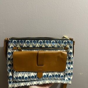 Fossil Blue and Tan Crossbody Bag